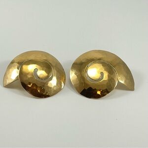 Vintage Lawrence L Bott Snail Shell Swirl Gold Tone Earrings Statement Post